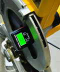 Digital Level Box And Angle Finder With Slick Magnetic Base And Backlit LCD Screen For Table Saw Miter Saw Blade Setup And Zero Sweat Bevel Cuts That Get Your Blades Dead On For Any Weekend Warrior Shop Build Black on a miter saw.