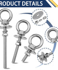 Heavy Duty M6 Stainless Steel Eye Bolts With Nuts And Washers One Quarter Inch Diameter Two Inch Long Lifting Rings