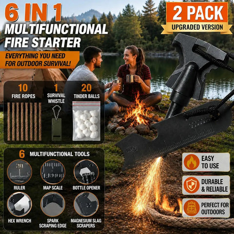 34 Piece Fire Starter Survival Kit With Three Ferro Rods And Striker Tinder Includes 20 Waterproof Tinder Balls And 10 Water Resistant Fire Ropes