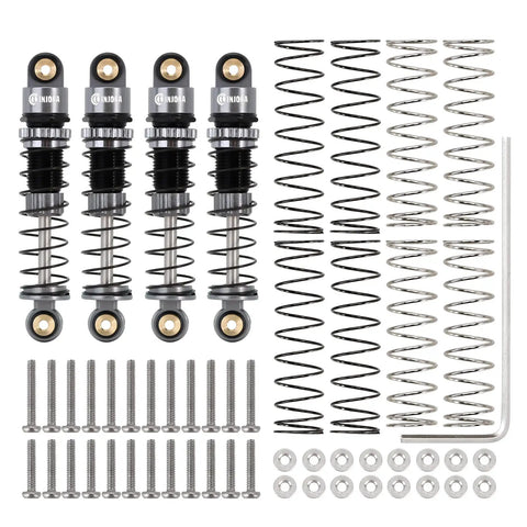 Beefed Up 39mm Aluminum Threaded Shocks With Preload Adjustable Bodies And Internal Oil Dampers for 1 to 24 RC Crawlers, Gray
