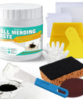 Premium Drywall Repair Kit With Fast Drying Spackle Paste includes 500g paste, tools, scrapers, and sponges for wall repairs.