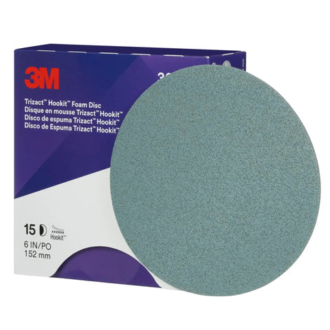 Blue 6 Inch Hookit Foam Disc P5000 Finishing Pad For Auto Paint with patterned mineral structure and box.