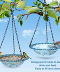 2 Pack Hanging Bird Bath And Feeder Set For Outdoors Multi Purpose Water Bowl Bathing And Feeding Station For Garden Birds Blue Plastic Outdoor Bird Waterer Easy To Hang Great For Bird Watching installed on tree