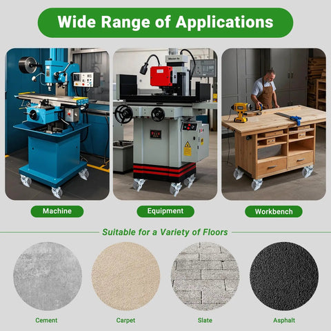 4 Inch Heavy Duty Caster Wheels Legit Industrial Powerhouse Thermoplastic Rubber TPR on machine, equipment, and workbench.