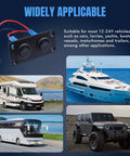 Dual Gang Rocker Switch Panel 12V And 24V 10A Waterproof Automotive On Off Switches with blue indicator, cars, yacht, RV shown