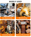 Image showing uses for Heavy Duty Magnetic Induction Heater Kit For Yanking Stuck Rusty Bolts And Bearings 2500W, including car disassembly, metalworking, industrial repair, and rusted bolt removal.