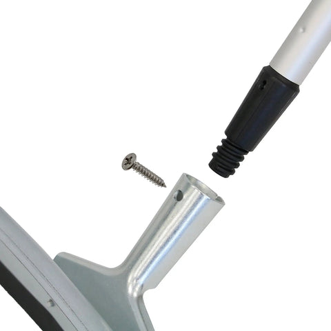 Heavy Duty 36 Inch Curved Floor Squeegee Kit With 48 Inch Dual End Extension Pole connection detail with screw.