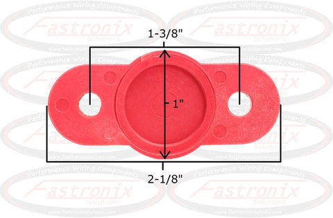 Heavy Duty 3/8 Inch Stainless Steel Single Stud Power And Ground Junction Block In Red And Black With Mounts And Mounting Holes Nylon Construction Integrated Nut For Tightening Includes Stud Covers 404-120 For Complete Installation red junction block, 1-3/8in x 2-1/8in