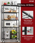 5-Tier Wire Shelving Unit With 360-Degree Wheels And Adjustable Leveling Feet, heavy-duty garage storage, kitchen use.