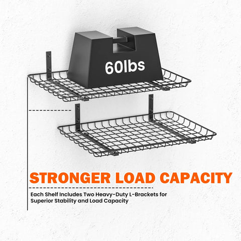 Heavy Duty Wall Mounted Storage Shelf Set For Garage And Home 24 By 12 Inch Metal Shelves Two Pack Workhorse Sturdy Steel Wall Rack