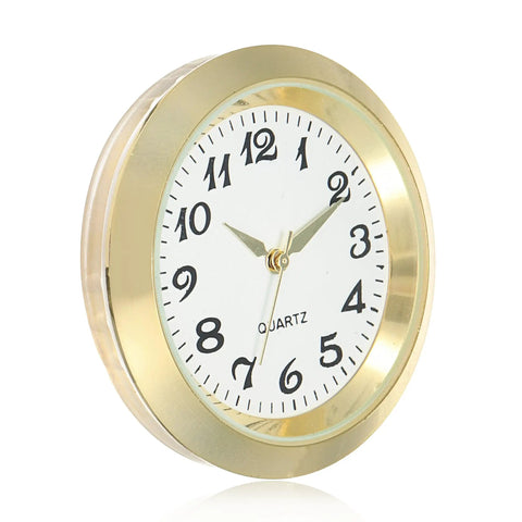 Mini Clock Insert 1 7/16 Inch Quartz Movement With White Dial, Gold Tone Bezel And Arabic Numerals, side view