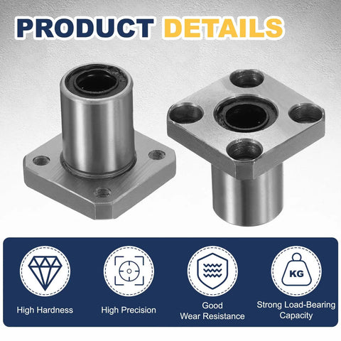 Two Pack LMK8UU 8mm Bore Linear Ball Bearings With Square Flange And Double Sided Rubber Seal For CNC Machines And 3D Printers ABEC3 Precision, Smooth Motion, Easy Mounting, Built To Last, Heavy Load Capacity, two silver flange bearings