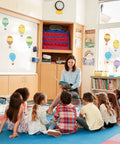 Classroom with Colorful Fun Hot Air Balloon Cutouts Set Of 45 5 By 7 Inch Classroom Bulletin Board Accents on walls