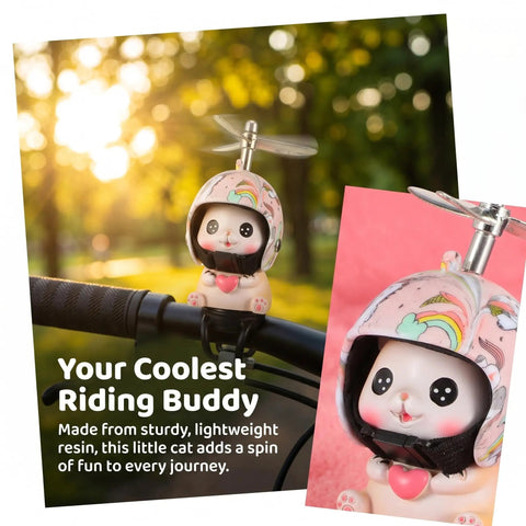 Totally Cool Cat Bike Helmet Decor for Bikes and Cars Made of Lightweight Resin With Propeller Helmet on handlebars