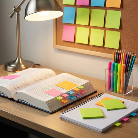 Desk with 3x3 Inch Sticky Notes Set With 24 Bright Color Pads No Fuss Self Stick Note Pads For Back To School And Office Desk Essentials