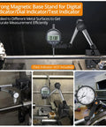 Magnetic Base Stand For Digital Dial Indicator Gauge With On Off Control Rugged Magnetic Holder shown in workshop use