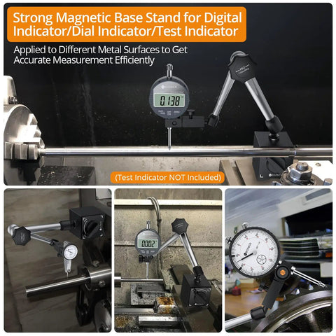 Magnetic Base Stand For Digital Dial Indicator Gauge With On Off Control Rugged Magnetic Holder shown in workshop use