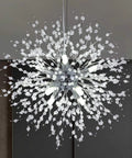 Lit Modern Firework Dandelion Sputnik Chandelier With 8 Lights Crystal Chrome Pendant Lighting for dining room decor.