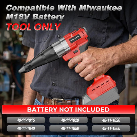 Heavy Duty Brushless Cordless Rivet Gun Compatible With Milwaukee M18 Batteries, tool only, shown in hand for jobsite projects.