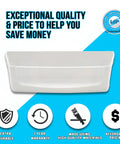 Door Shelf Cantilever Bin Replacement For Whirlpool Refrigerators No Fuss Easy Install Plug And Play Fit With Premium Quality Materials Durable W10212139 WPW10212139 shown with benefits icons