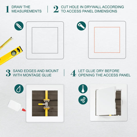 Step-by-step guide for installing Top Shelf No Sweat Drywall Access Panel for fixtures and maintenance.