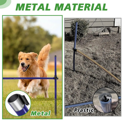 Heavy Duty Metal Dog Agility Course Set For Backyard Training with adjustable height jumps made from rust-resistant alloy steel.