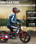 Lightweight Electric Dirt Bike For Kids Kid Friendly, 24V Detachable Battery, 170 340W Motor, Dual Hand Brakes, Twist Throttle, Off Road Electric Balance Bike For Ages 3 To 12, Speeds Up To 10 To 12 MPH, Safe For Beginners And Fun., child riding electric balance bike with 24V 5.2Ah detachable lithium-ion battery