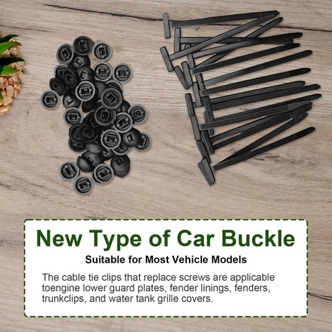 Heavy Duty Nylon Cable Tie Buckle Kit With Pin And Button, UV Resistant Black Zip Ties For Car Repairs on wood surface