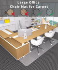 Clear Office Chair Mat For Carpeted Floors 63x51 Inches in office setting, protecting low-pile carpet from chair movement