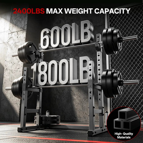 Beefy Adjustable Squat Power Rack With 2400 Lbs Capacity Heavy Duty Alloy Steel Frame For Home Gym max weight display