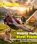 Oversized Hammock Camping Chair With Footrest, Swing Rocker Design by riverside with man relaxing and dog, adjustable outdoor lounger