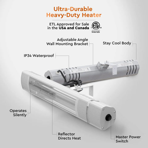 Electric Indoor Outdoor Patio Heater With Remote Control 1500W Delivers Year Round Cozy Warmth IP65 Waterproof Wall Mountable Overheat Protection And Tip Over Switch For Home Or Commercial Use