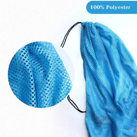 Blue Oversized 17 By 28 Quick Dry Mesh Diving Bags 3 Pack For Scuba Gear Snorkel Equipment Beach Pool And Gym, polyester material.