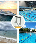 Hella Sturdy Rolling Life Vest Holder And Pfd Storage Rack Featuring Swivel Casters For Effortless Beach And Poolside Gear Drying Sweet Setup Mobile Organizer Rack displayed at a beach and swimming pool.