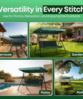 Replacement Canopy For Outdoor Swing 66 Inch By 45 Inch Two Seat Bench Glider Shade Cover Weatherproof UV Protected Green Fabric in various settings