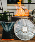 Yukon Pellet Adapter For Outdoor Fire Pit, Dual Fuel Conversion Accessory, 23.7 inch stainless steel beside fire pit