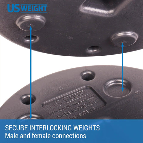 Set Of Four 40 Pound Canopy Weights With Carry Strap Heavy Duty No Pinch Design showing interlocking details.