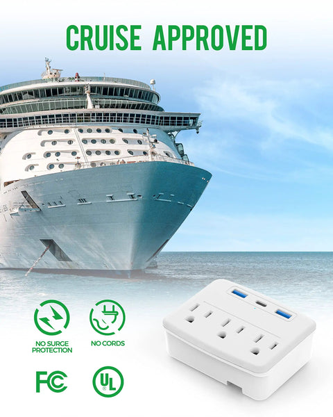 Foldable Travel Power Strip With USB C And USB A Ports 6 In 1 Compact Wall Plug 3 AC Outlets And 3 USB Ports No Surge Protector
