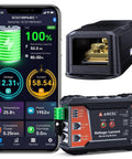 No Sweat Bluetooth Battery Monitor With 400A Smart Shunt, smartphone display showing battery metrics with measuring module.