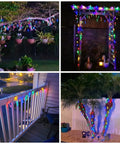 Water Drop Solar String Lights 2 Pack Outdoor Waterproof 41.6Ft Total Length 60 LED Teardrop Water Drop Lights decorating various outdoor areas.