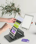 Manual Corner Cutter for Credit Cards and IDs with Round Corners, PVC Card Cutter for Passport Photos, in use on a desk