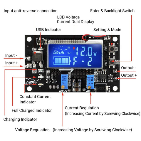 Buck Boost Voltage Regulator Module With USB Port And LCD Display Converts 6 To 30V DC In To 0.5 To 30V DC Out Adjustable 5V 12V 24V 4A Max 60W Power Supply DIY Friendly Step Up Down Board For Projects