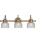 Brass Gold Sleek 25.25-Inch Modern Bathroom Vanity Light 3-Light LED Wall Sconce With Clear Glass Bell Shades For Mirror Hallway Kitchen ETL Listed LED Bulbs Included Lit, displaying front view.