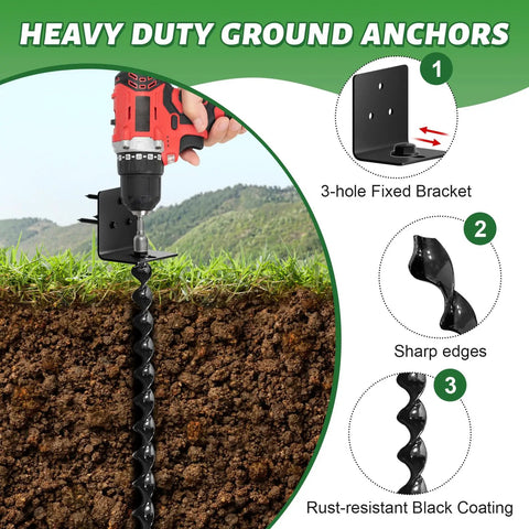 25 Inch Full Spiral Blade Ground Anchor Screw In Kit For Heavy Duty Carports Gazebos And Storage Sheds 4 Pack Mobile Home Anchor System With Bracket And Drill Adapter Rust Resistant Coated Withstand Up To 1000lb