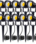 12W LED Landscape Lights 10 Pack Low Voltage Outdoor Spotlights Warm White Waterproof Pathway Garden Lights With Spike Stands To Boost Driveways Walkways Patios Yards And Trees displayed with black spike stands