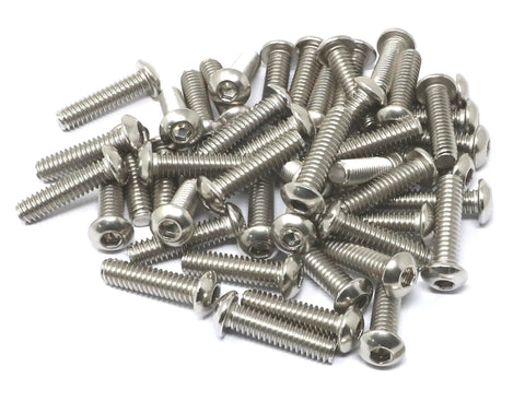 Pile of 50 Pcs One Quarter Inch By Twenty Threads Per Inch Hex Socket Button Head Cap Screws Stainless Steel 304 1 Inch Long Bolts Kit For DIY Projects, Machinery And Furniture.