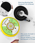 6 Inch Vacuum Orbital Sander With Dust Bag And Hose For Auto Body And Woodworking, Self Vacuum, showing backing pad installation.