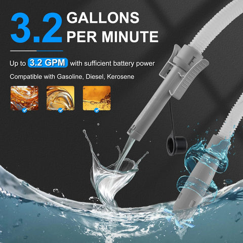Battery Powered Fuel Transfer Pump With Auto Stop Sensor 3.2 GPM 51 Inch Hose Four Tank Adapters Portable Gas Can Pump For Gasoline And Diesel Red No Fuss Effortless No Spill Pouring.
