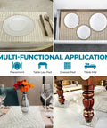 Cream open weave rug pad for versatile use as table leg pad and drawer liner, ensuring stability and style.