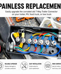 Heavy Duty 7 Way Trailer Cord With 8 Ft Wiring Harness And Molded Nylon Junction Box For RV Camper Towing showing upgraded connector
